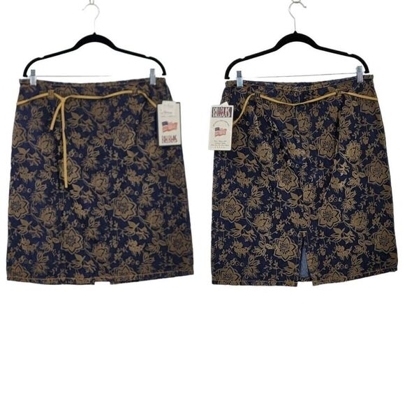 Vtg 80's Bill Blass Skirt Denim Jean Country Rodeo Velour Embossed Floral Sz M - Picture 1 of 13